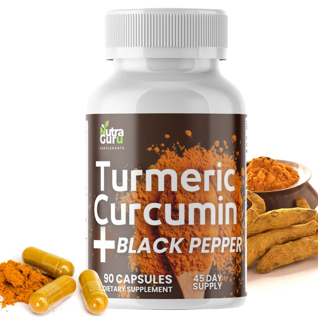 Nutra Guru Turmeric Curcumin with Black Pepper – 90 Capsules for Whole-Body Health Support and Overall Wellness