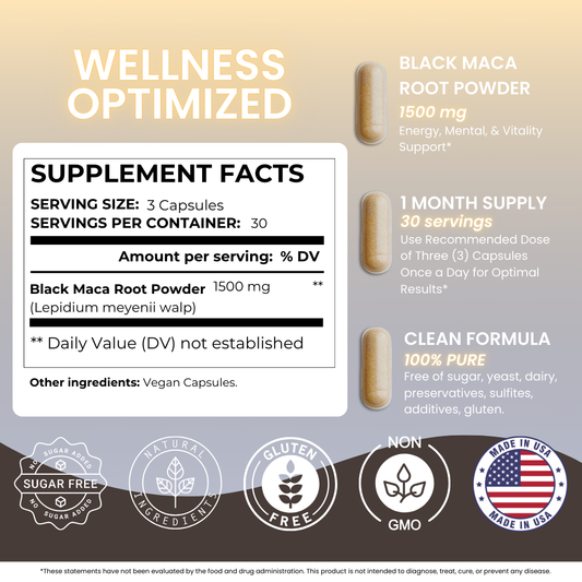 Black Maca Root Supplement - 90 Vegan Maca Root Capsules