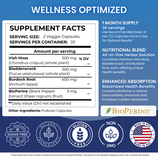 Sea Moss Capsules - 60 Irish Sea Moss Capsules with BioPerine