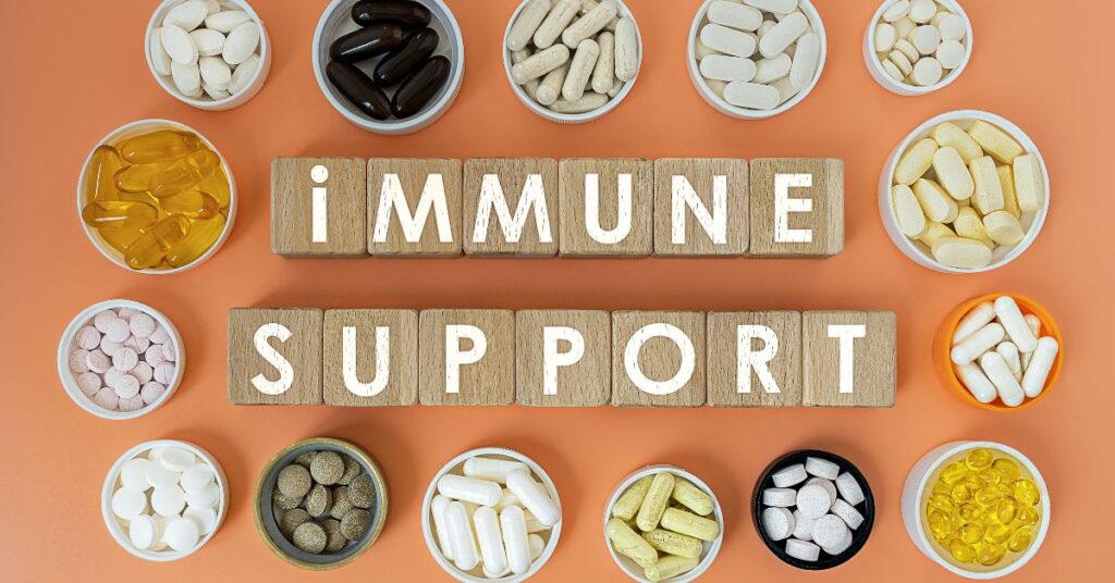 Assorted immune support supplements from Nutra Guru spread on a table, highlighting variety and effectiveness.